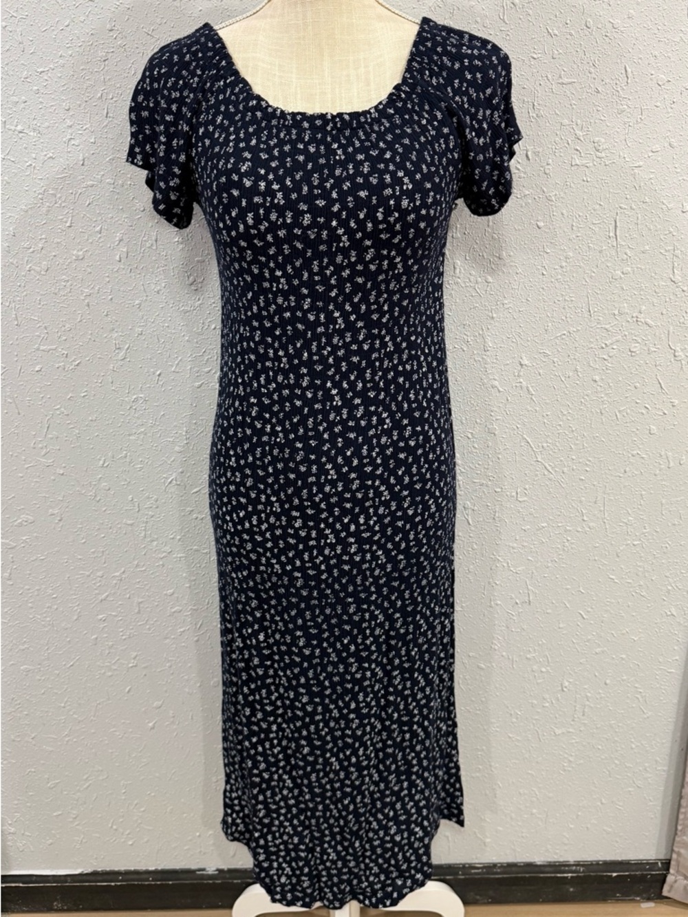 Vintage Navy Floral Short-Sleeve Dress Size XS‎
